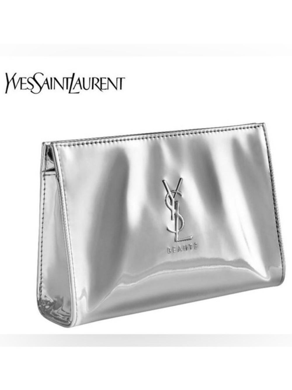 Yves Saint Laurent Metallic Silver Cosmetic Bag